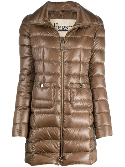 Herno Down-padded Technical-shell Coat In Brown