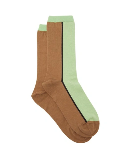 Ganni Bi-colour Cotton-blend Socks In Ermine