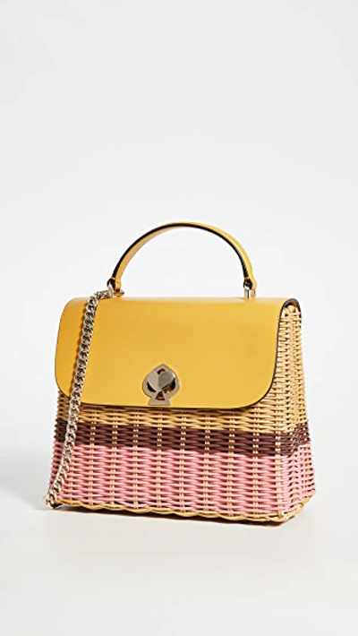 Kate Spade Romy Wicker Medium Top Handle Bag In Golden Curry