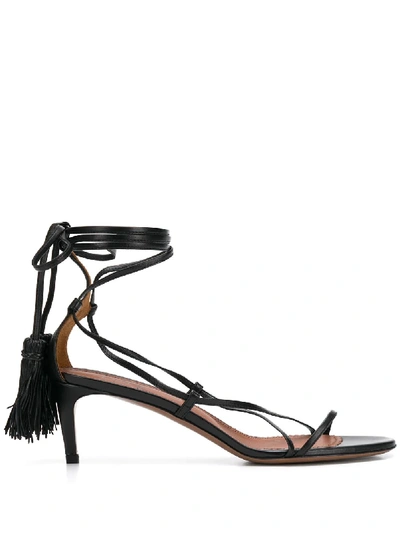 L'autre Chose Heel Gladiator Sandals With Tassels In Black