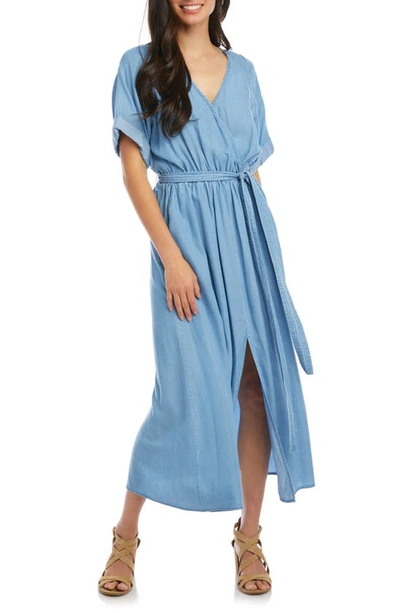 Karen Kane Wrap Front Chambray Dress In Chambray Blue