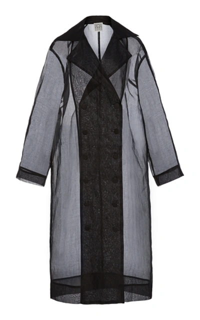 Totême Pisa Double Breasted Organza Trench Coat In Black