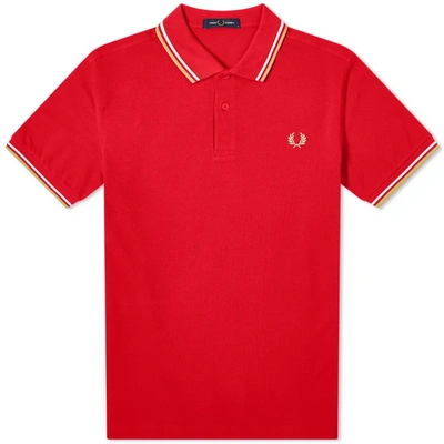 Fred Perry Twin Tipped Slim Fit Polo In Red