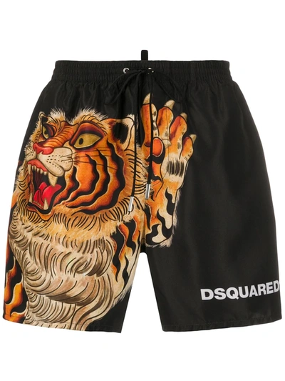 Dsquared2 Tiger-print Swim Shorts In Black
