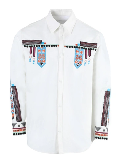 Valentino White Multicolored Embroidered Button-down Shirt