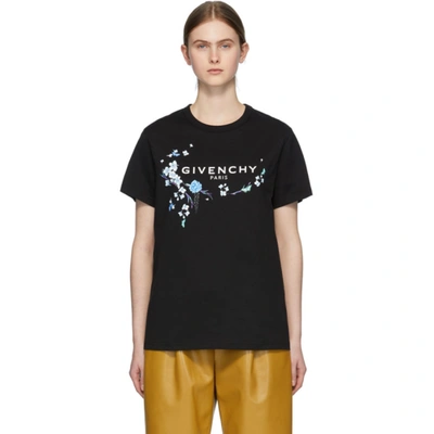 Givenchy Black And Blue Floral Graphic T-shirt In 001 Black
