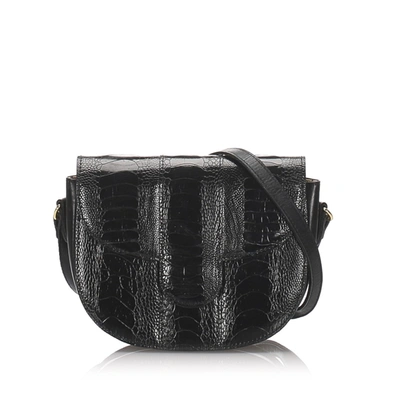 Pre-owned Ysl Crocodile Embossed Leather Crossbody Bag In Black