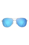 Maui Jim Cliff House 59mm Polarizedplus2® Metal Aviator Sunglasses In Silver/ Blue Hawaii