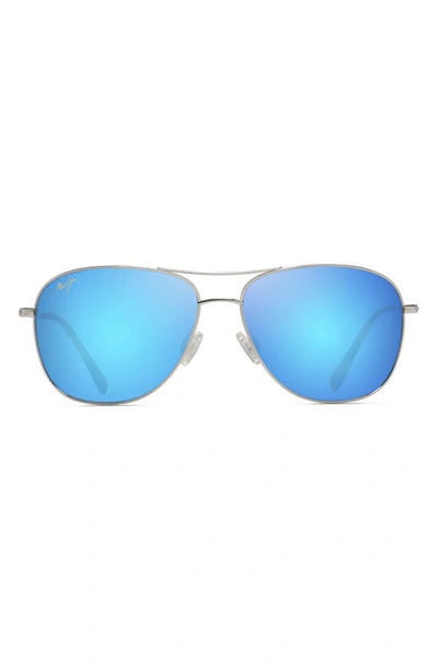 Maui Jim Cliff House 59mm Polarizedplus2® Metal Aviator Sunglasses In Silver/ Blue Hawaii
