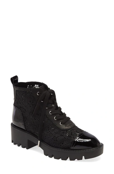 Donald Pliner Eliaa Platform Combat Boot In Black Lace/ Patent