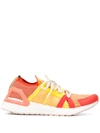 Adidas By Stella Mccartney Knitted Lace-up Sneakers In Orange