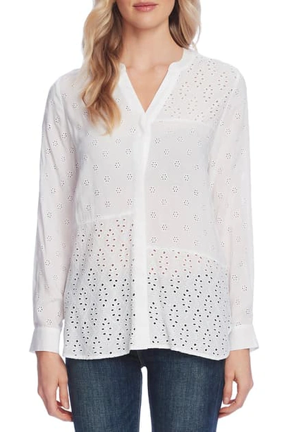 Vince Camuto Mixed Eyelet Embroidered Top In New Ivory