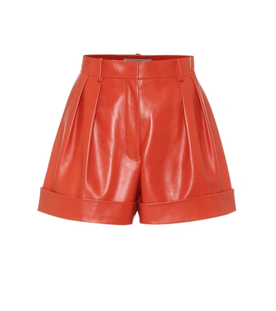 Valentino High-rise Wide-leg Leather Shorts In Orange