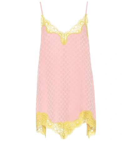 Gucci Gg Silk And Lace Lingerie Dress In Pink