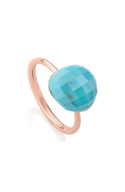 Monica Vinader Turquoise And 18k Rose Gold Vermeil Nura Pebble Stacking Ring In Blue