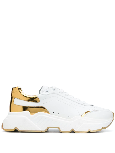 Dolce & Gabbana Dolce And Gabbana White And Gold Daymaster Sneakers In White/gold