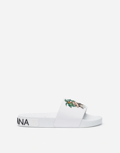 Dolce & Gabbana Rubber Beachwear Sliders With Stylist Patch In White