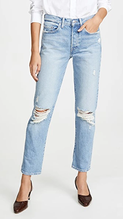 Edwin Cai High Waist Nonstretch Ripped Straight Leg Jeans In Multi
