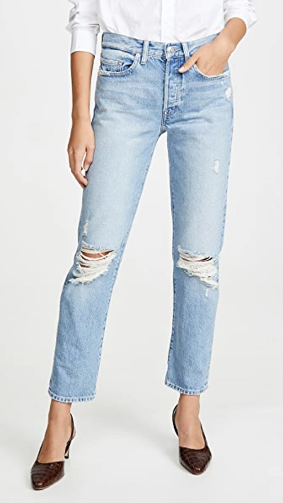 Edwin Cai High Waist Nonstretch Ripped Straight Leg Jeans In Quest