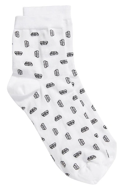 Balenciaga Bb Logo Cotton Blend Ankle Socks In White/ Black