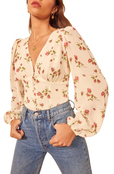 Reformation Santino Floral Print Top In Florence