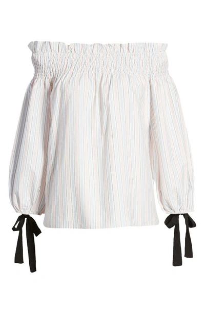 English Factory Stripe Off The Shoulder Top In Blue/ Pink Stripe