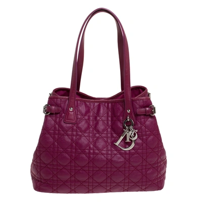 Pre-owned Dior Magenta Coated Canvas Small Panarea Tote In Pink
