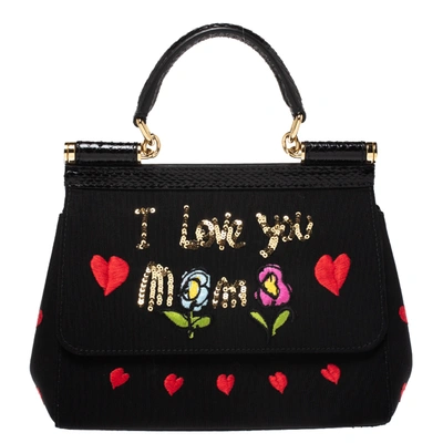 Pre-owned Dolce & Gabbana Black Canvas And Python Small I Love You Mama Miss Sicily Top Handle Bag