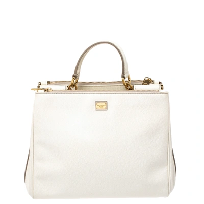 Pre-owned Dolce & Gabbana White Leather Miss Sicily Double Zip Top Handle Bag