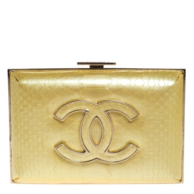 Pre-owned Chanel Yellow Python Small Cc Box Clutch