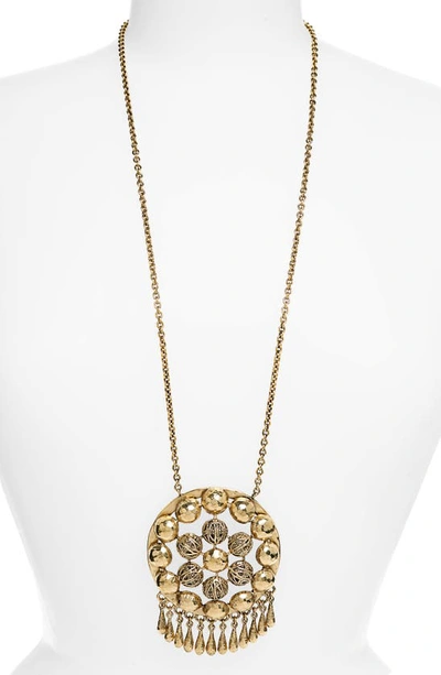 Saint Laurent Charmed Talisman Long Pendant Necklace In Brass