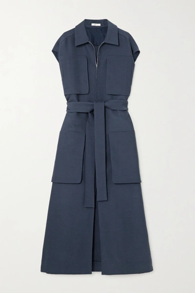 The Row Jaan Belted Wool-blend Dress In Blue