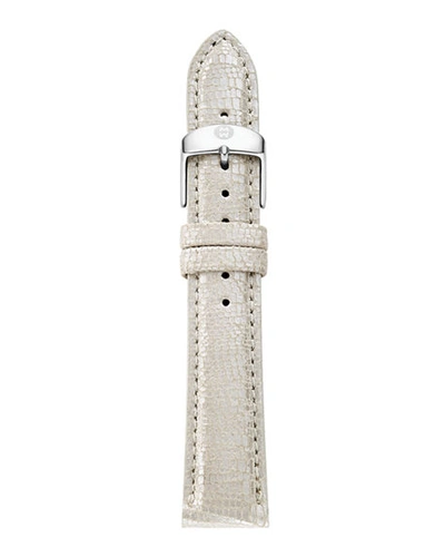 Michele 18mm Metallic Saffiano Leather Strap In White