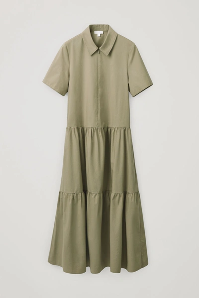 Cos Dress With Gathered Panels In Green