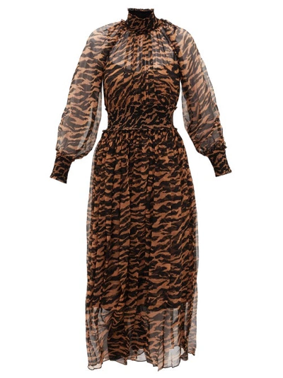 Zimmermann Wavelength Shirred Tiger-print Silk-chiffon Dress In Animal Print