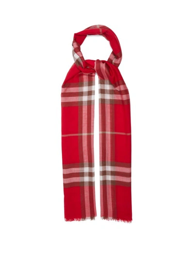 Burberry Giant Check Wool-blend Woven Scarf In Bright Red