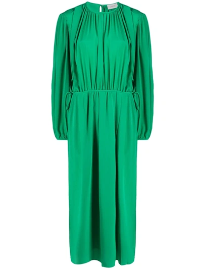 Lemaire Pleated Silk-georgette Midi Dress In Green