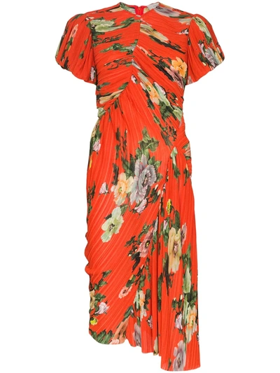 Preen By Thornton Bregazzi Meggy Red Floral-print Midi Dress In Orange