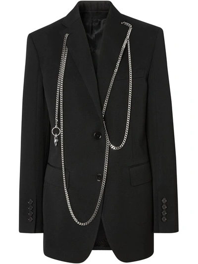 Burberry Chain-trimmed Single-breasted Wool Blazer In Black