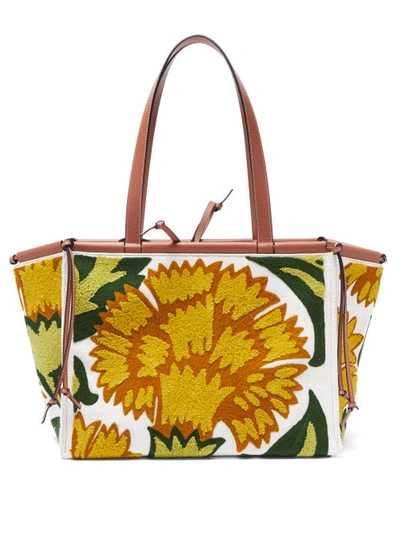 Loewe Cushion Floral-embroidered Tote In Yellow