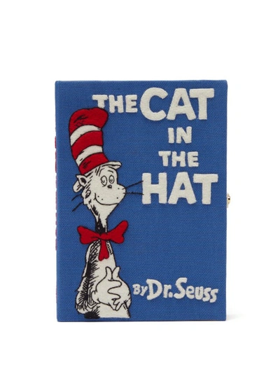 Olympia Le-tan The Cat In The Hat Embroidered Canvas Book Clutch In Blue Multi