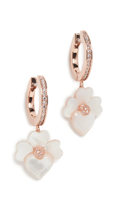 Kate Spade Precious Pansy Pavé Drop Mini Hoops In Cream Multi/rose Gold