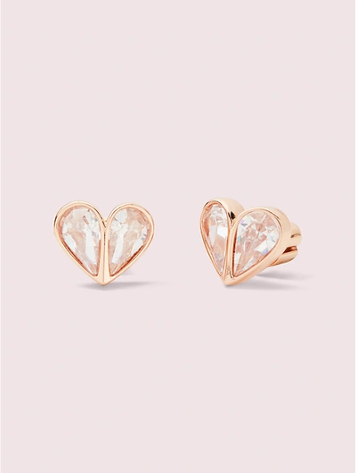 Kate Spade Rock Solid Stone Small Heart Studs In Clear/rose Gold