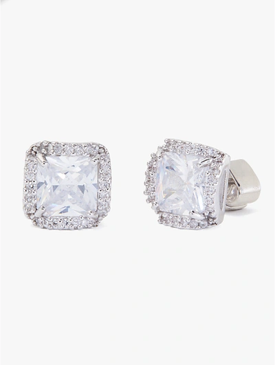 Kate Spade That Sparkle Princess Cut Large Studs In Clear/silver