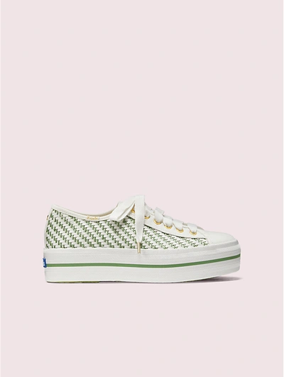 Kate Spade New York Triple Up Multi-woven Sneakers In White/green