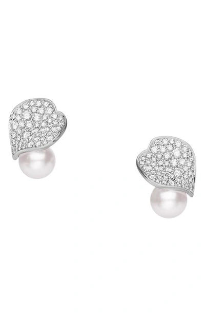 Mikimoto Diamond Petal & Pearl Earrings In White Gold