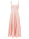 Staud Wells Dart-tucked Cotton-blend Poplin Midi Dress In Pink