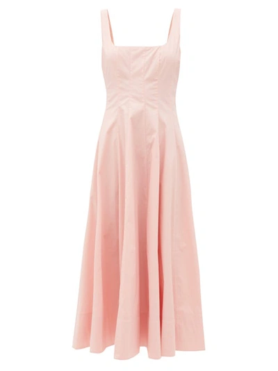 Staud Wells Dart-tucked Cotton-blend Poplin Midi Dress In Pink