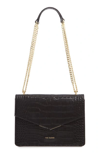 Ted Baker Jaydaa Croc Embossed Leather Crossbody Bag In Black