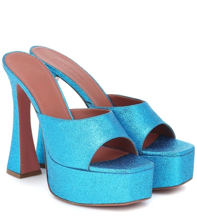 Amina Muaddi Exclusive To Mytheresa – Dalida Glitter Platform Sandals In Blue